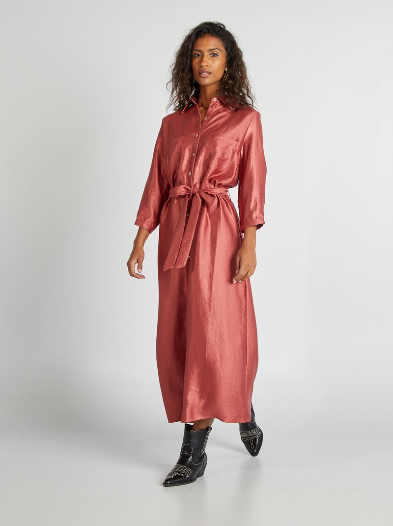 Robe longue matière lamée Rose - Kiabi