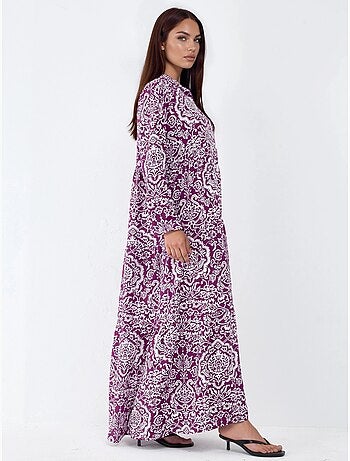Robe longue maxi à col en v et à motifs, manches longues hiccup