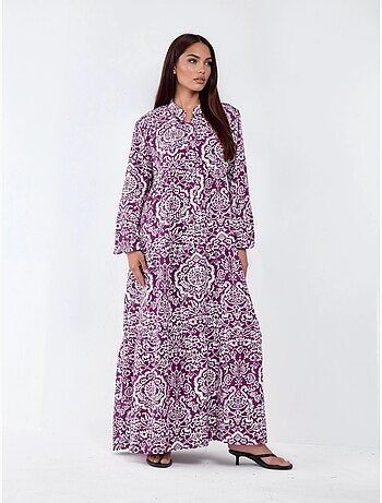 Robe longue maxi à col en v et à motifs, manches longues hiccup