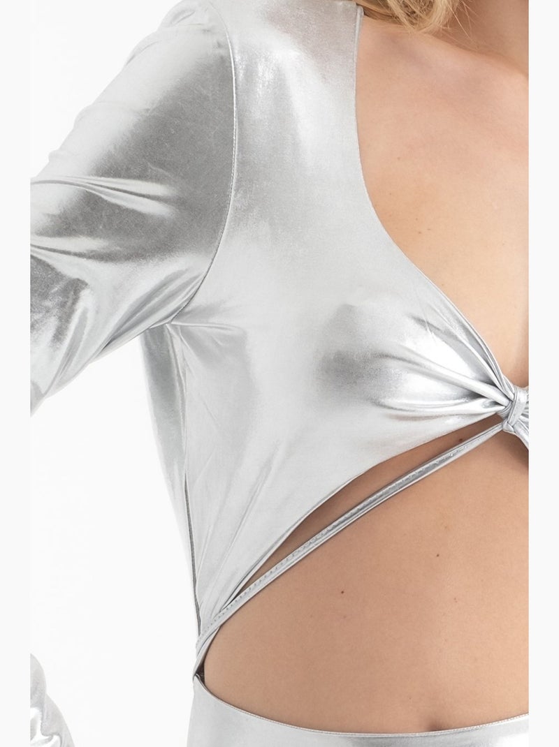 Robe longue métallisée à col en v et manches longues hiccup Argent - Kiabi