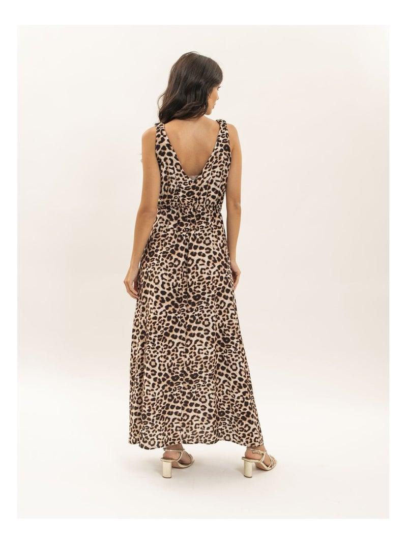 Robe longue motifs léopard issima Marron - Kiabi