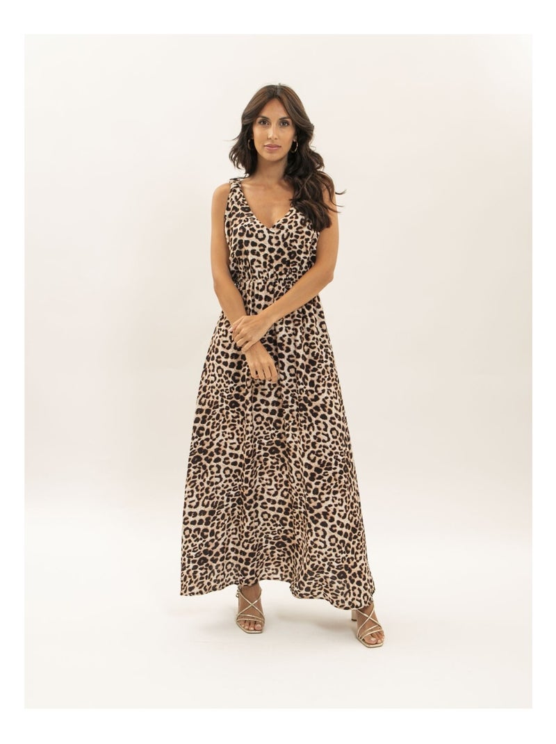 Robe longue motifs léopard issima Marron - Kiabi