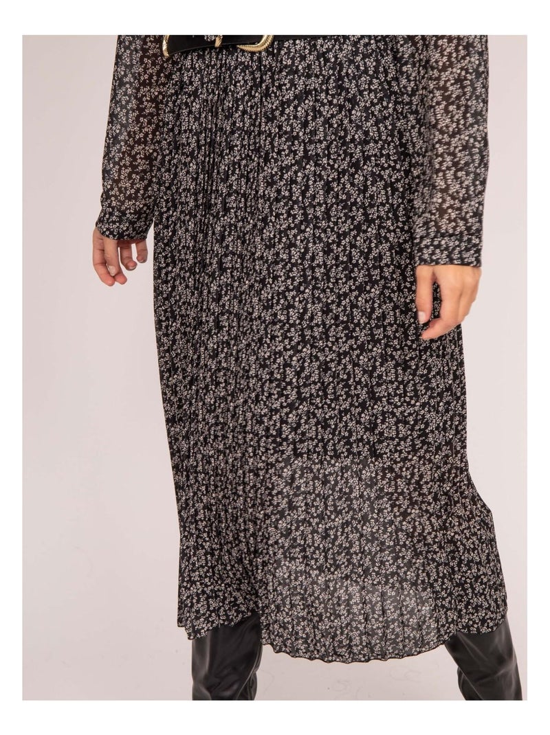 Robe longue motifs plissée iflor Noir - Kiabi
