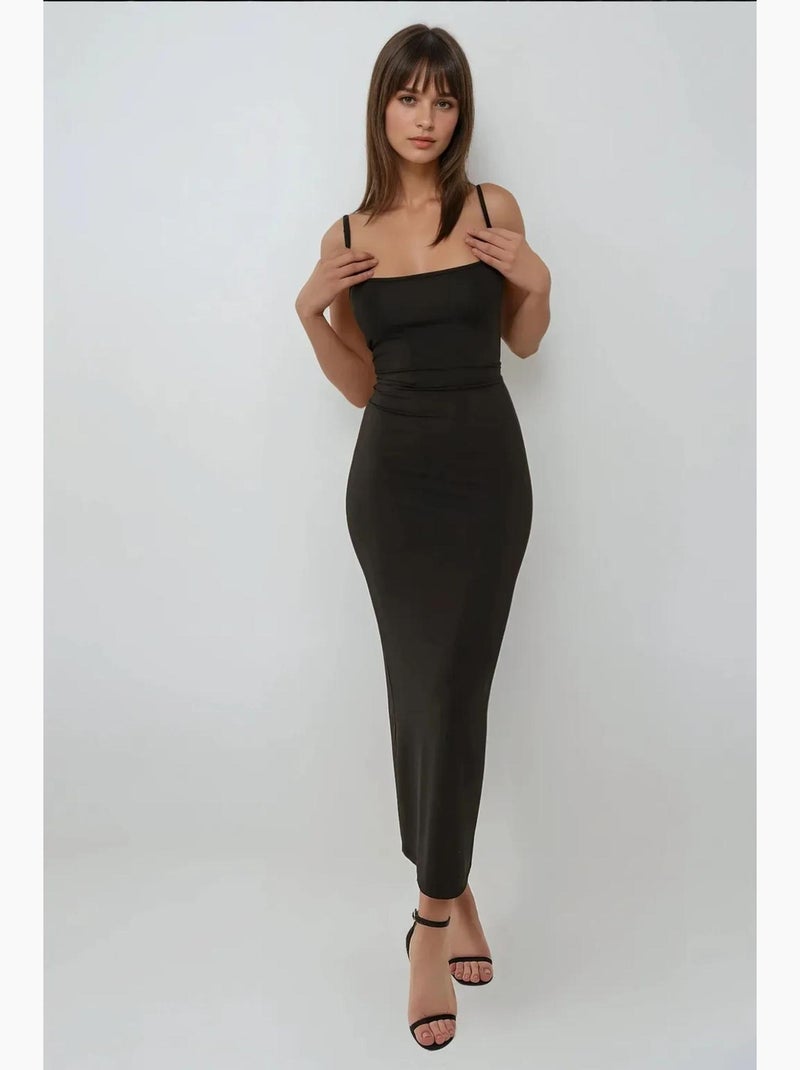 Robe longue moulante à col carré hiccup Noir - Kiabi