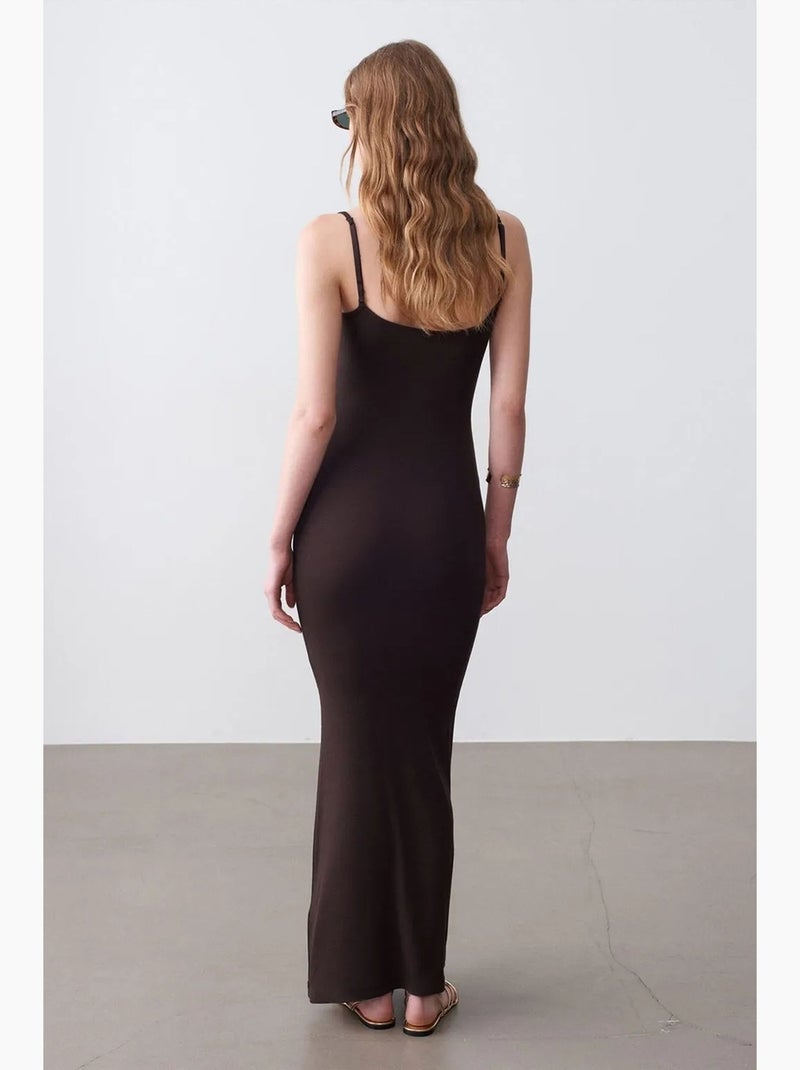 Robe longue moulante côtelée dilvin Marron chocolat - Kiabi