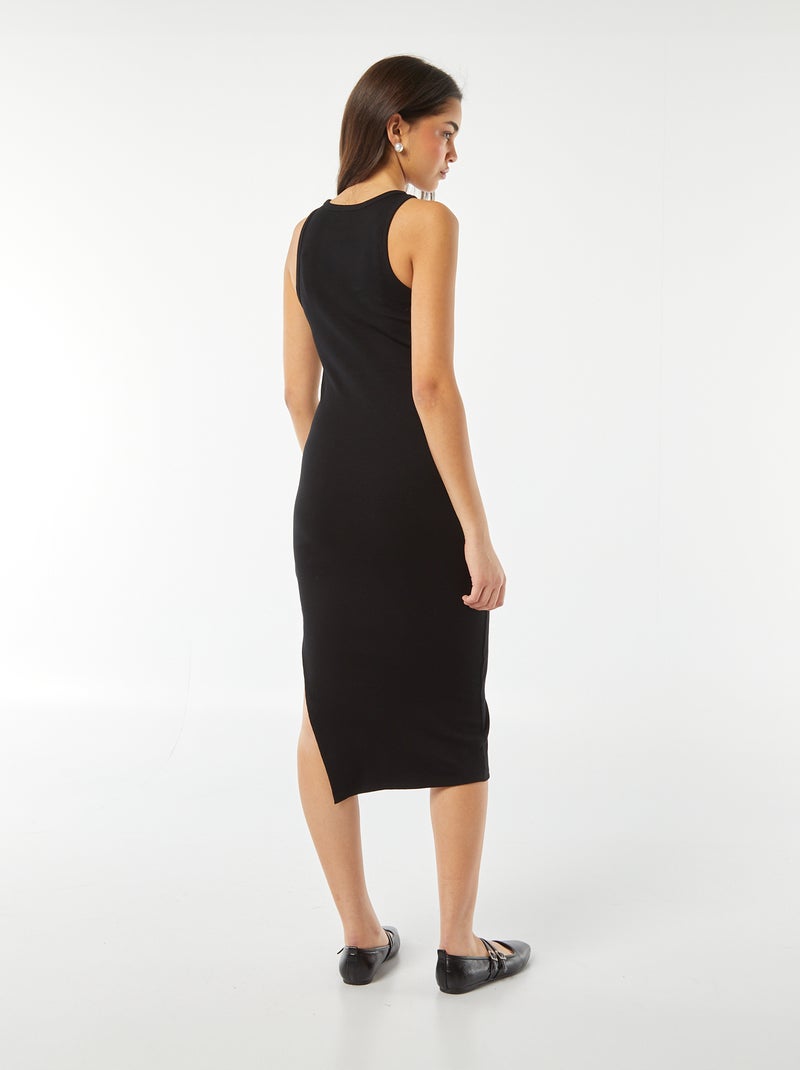 Robe longue moulante en maille côtelée sans manche moulante noir - Kiabi