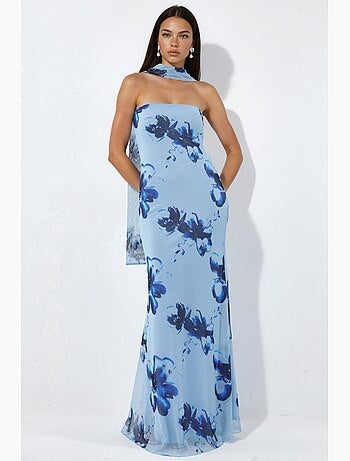 Robe longue moulante fleurie sans bretelles hiccup