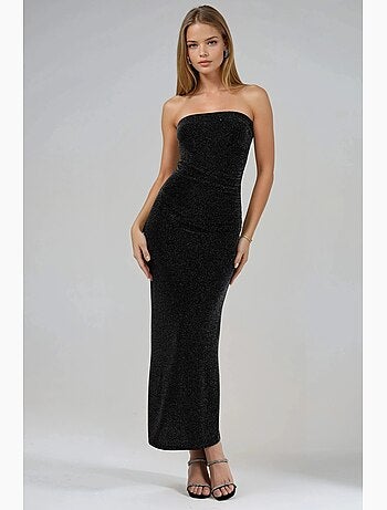 Robe longue moulante sans bretelles brillante busem