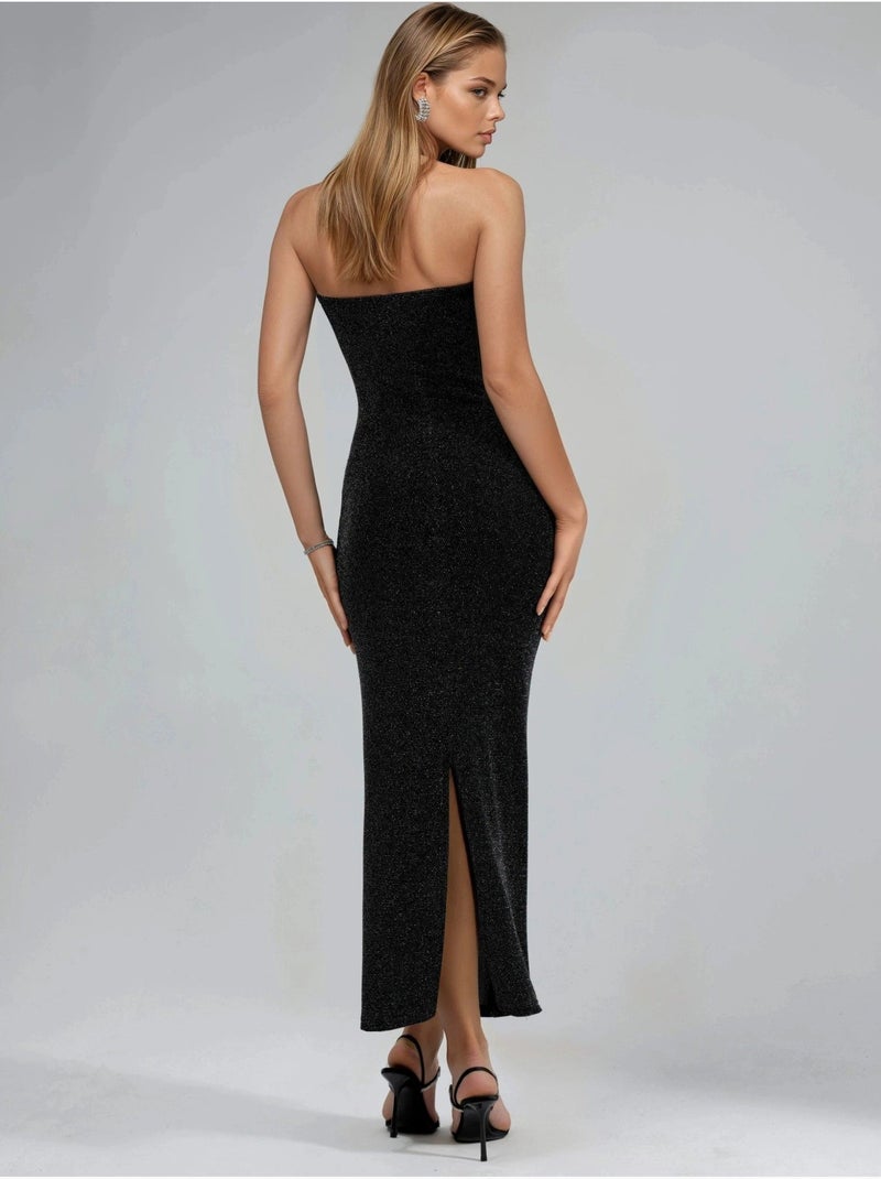 Robe longue moulante sans bretelles brillante busem Noir - Kiabi