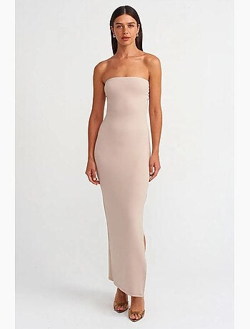 Robe longue moulante sans bretelles fendue dilvin