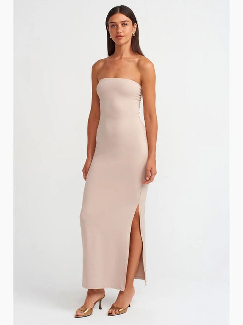 Robe longue moulante sans bretelles fendue dilvin - Kiabi Robe longue moulante sans bretelles fendue dilvin - Kiabi
