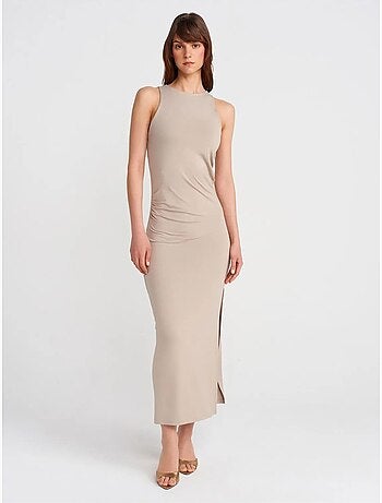 Robe longue moulante sans manches avec fente dilvin