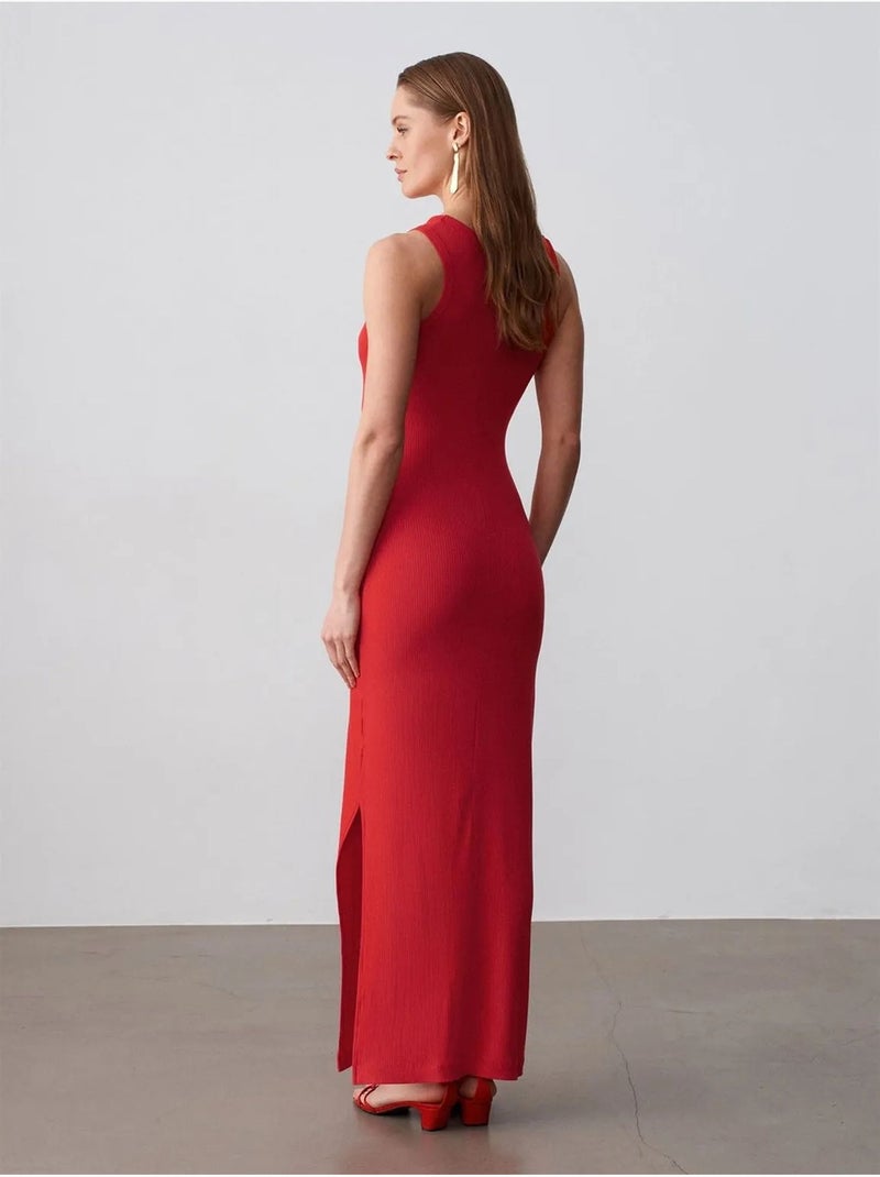 Robe longue moulante sans manches côtelée dilvin Rouge - Kiabi