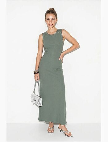 Robe longue moulante sans manches en maille côtelée lucci
