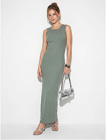Robe longue moulante sans manches en maille côtelée lucci