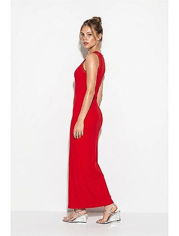 Robe longue moulante sans manches en maille côtelée lucci