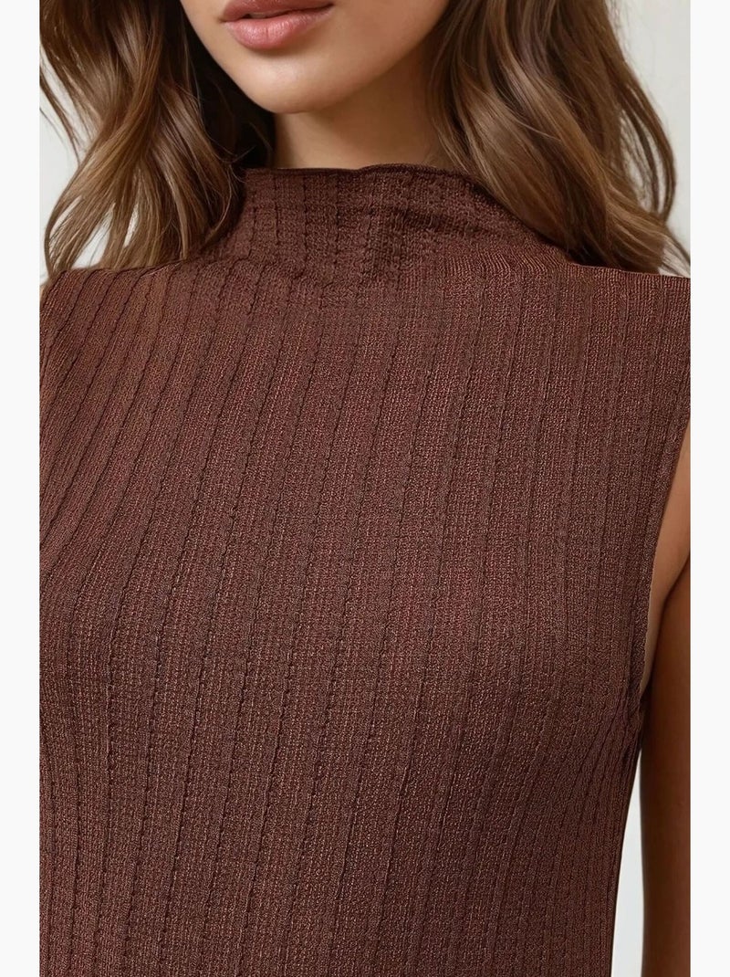 Robe longue moulante texturée à col licou hiccup Marron - Kiabi