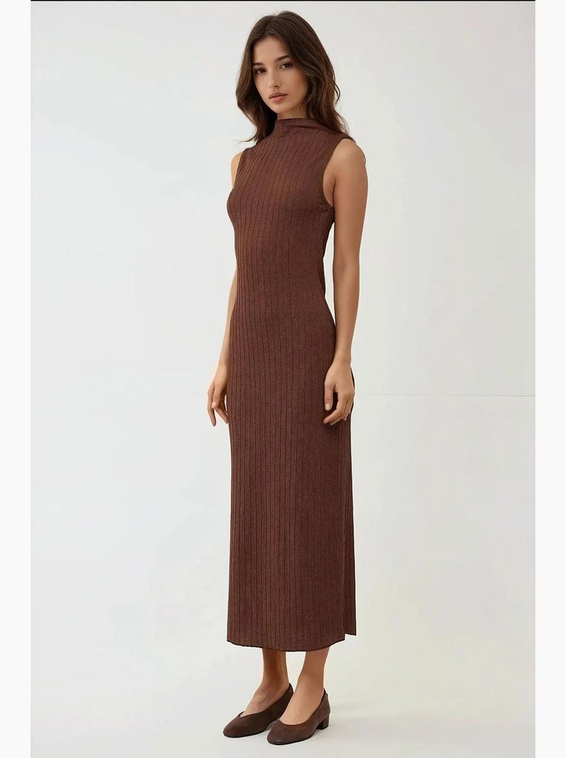 Robe longue moulante texturée à col licou hiccup Marron - Kiabi
