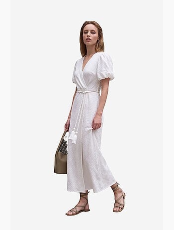 Robe longue portefeuille à col en v ceinturée my fashion