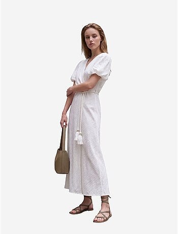 Robe longue portefeuille à col en v ceinturée my fashion