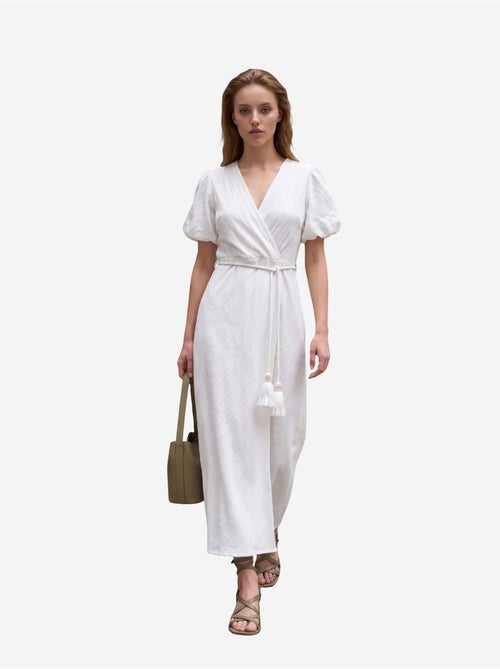 Robe longue portefeuille à col en v ceinturée my fashion - Kiabi