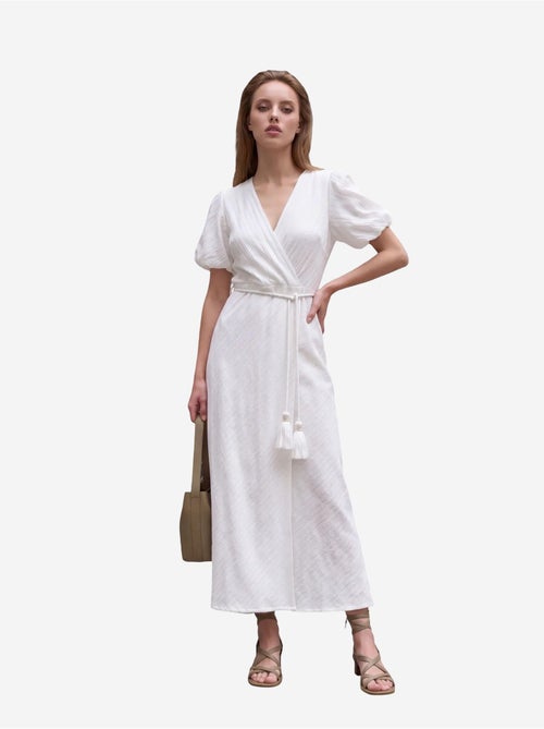 Robe longue portefeuille à col en v ceinturée my fashion - Kiabi