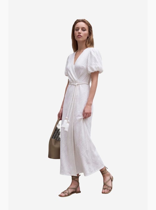 Robe longue portefeuille à col en v ceinturée my fashion - Kiabi
