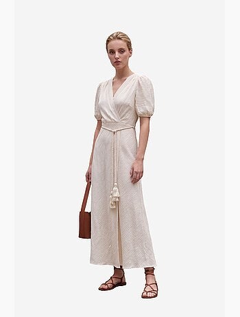 Robe longue portefeuille à col en v ceinturée my fashion