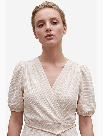 Robe longue portefeuille à col en v ceinturée my fashion