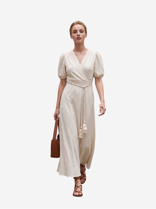 Robe longue portefeuille à col en v ceinturée my fashion - Kiabi