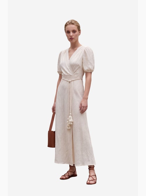 Robe longue portefeuille à col en v ceinturée my fashion - Kiabi