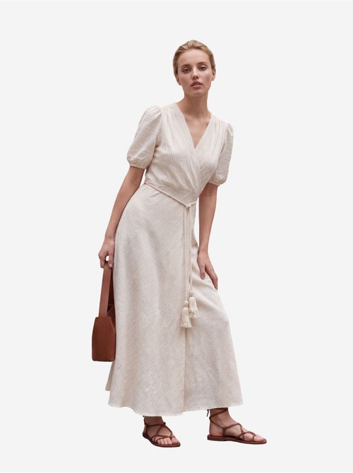 Robe longue portefeuille à col en v ceinturée my fashion - Kiabi