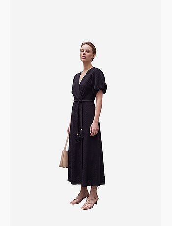 Robe longue portefeuille à col en v ceinturée my fashion