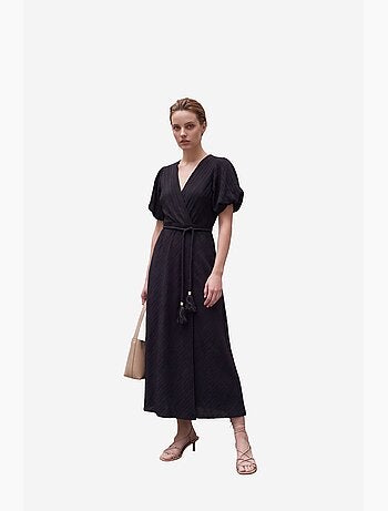 Robe longue portefeuille à col en v ceinturée my fashion