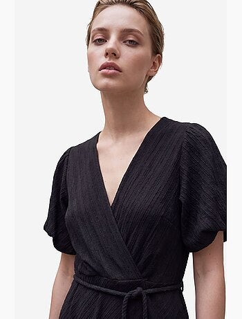 Robe longue portefeuille à col en v ceinturée my fashion