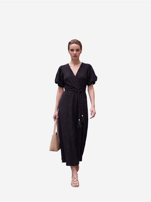 Robe longue portefeuille à col en v ceinturée my fashion - Kiabi