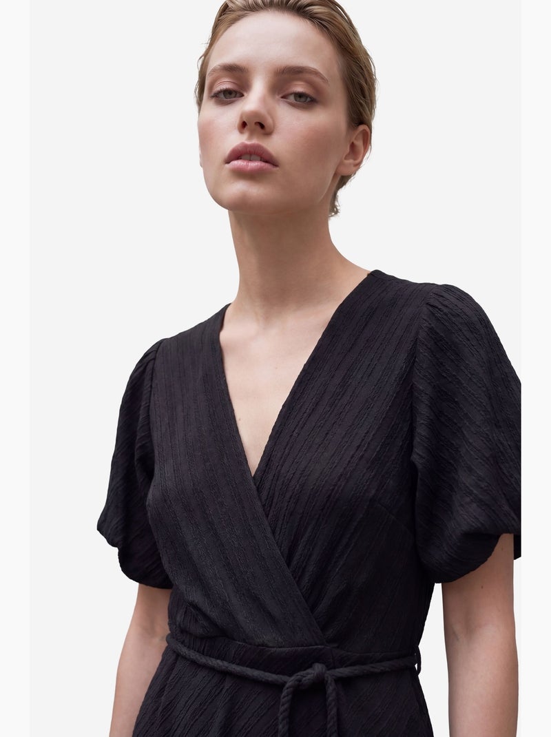 Robe longue portefeuille à col en v ceinturée my fashion Noir - Kiabi