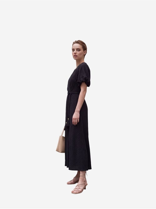 Robe longue portefeuille à col en v ceinturée my fashion - Kiabi