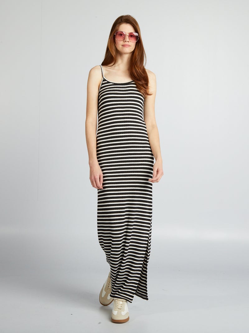 Robe longue rayée en maille Rayé noir - Kiabi