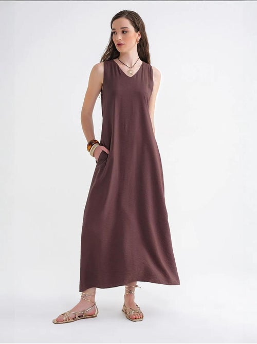 Robe longue sans manches à col en v et poches mixray - Kiabi