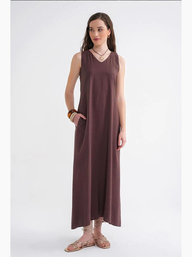 Robe longue sans manches à col en v et poches mixray Marron clair - Kiabi
