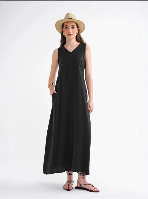 Robe longue sans manches à col en v et poches mixray - Kiabi