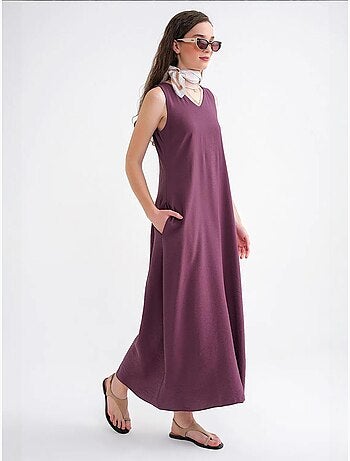 Robe longue sans manches à col en v et poches mixray