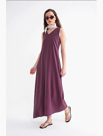 Robe longue sans manches à col en v et poches mixray