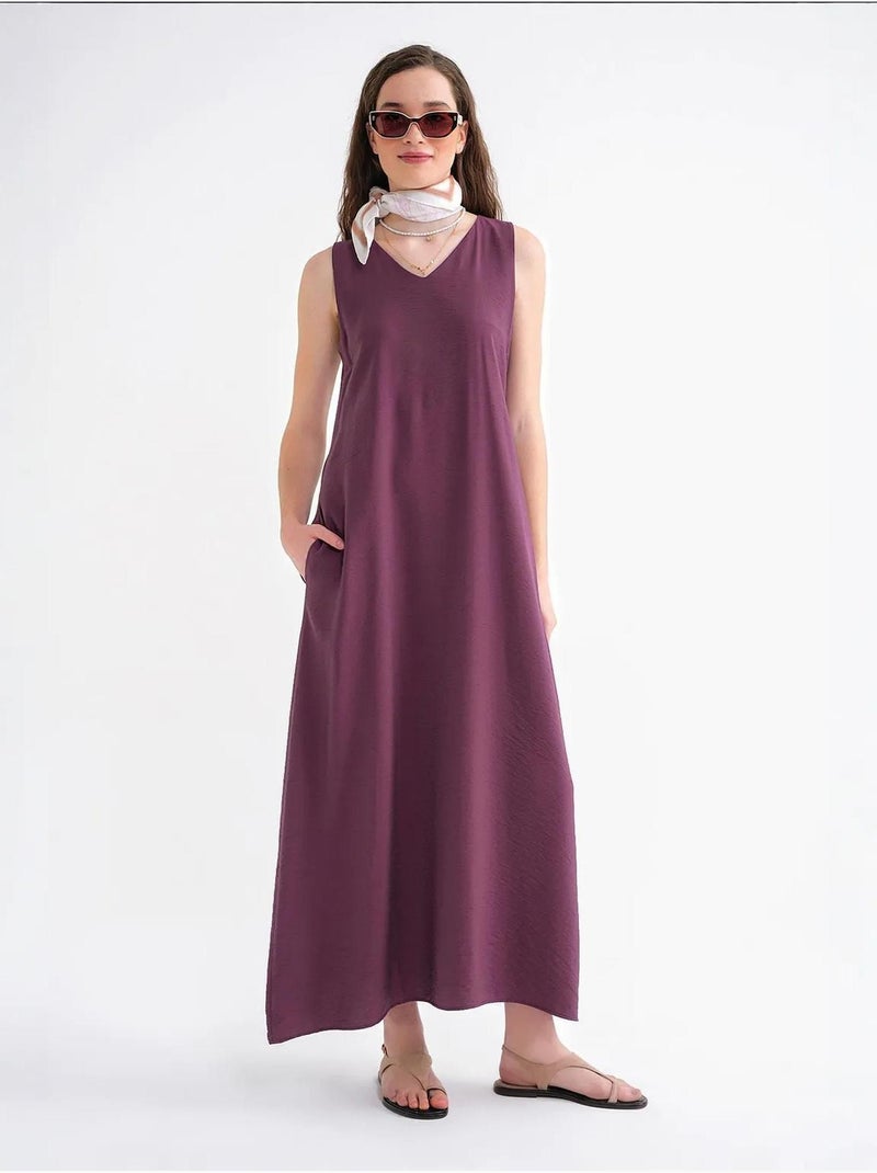 Robe longue sans manches à col en v et poches mixray Rouge bordeaux - Kiabi