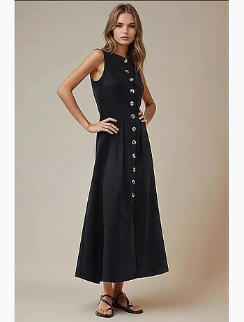 Robe longue sans manches en forme de a avec détails boutonnés hiccup
