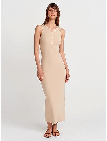 Robe longue sans manches en maille côtelée dilvin
