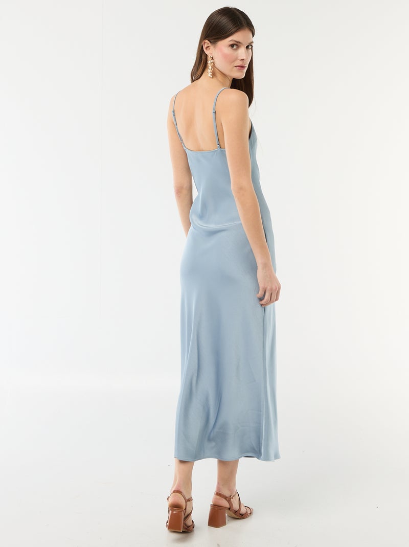 Robe longue satinée à fines bretelles Bleu - Kiabi