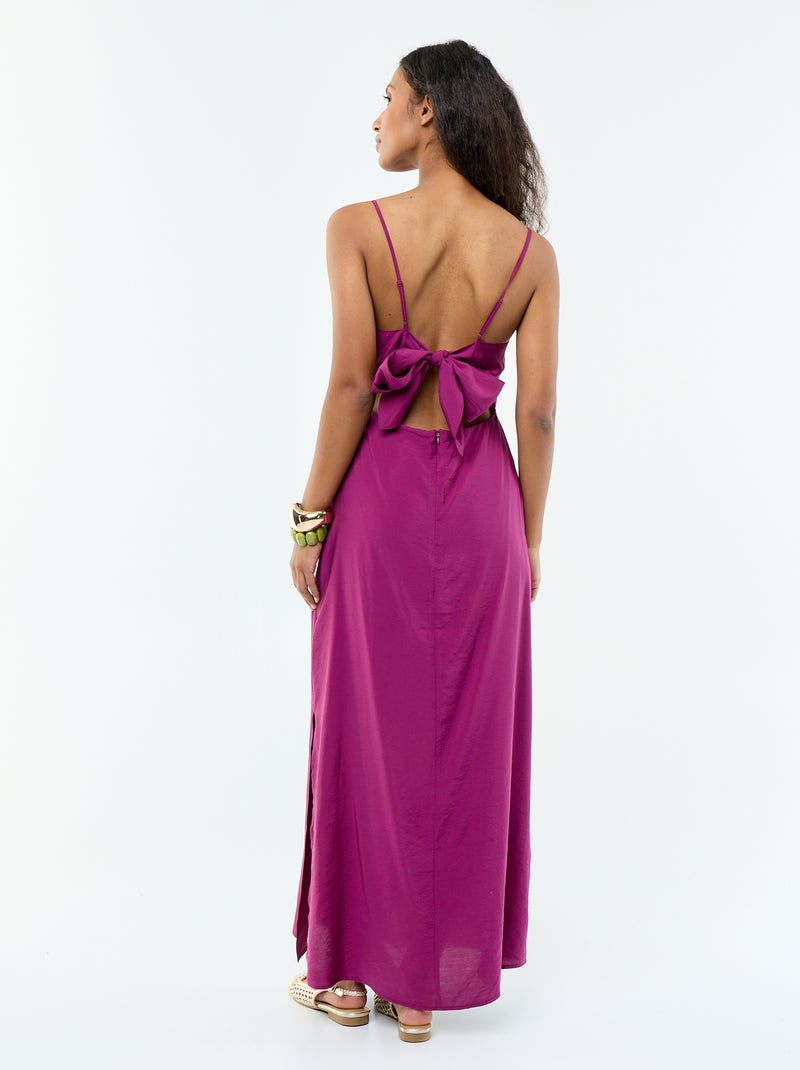 Robe longue satinée à fines bretelles Violet - Kiabi