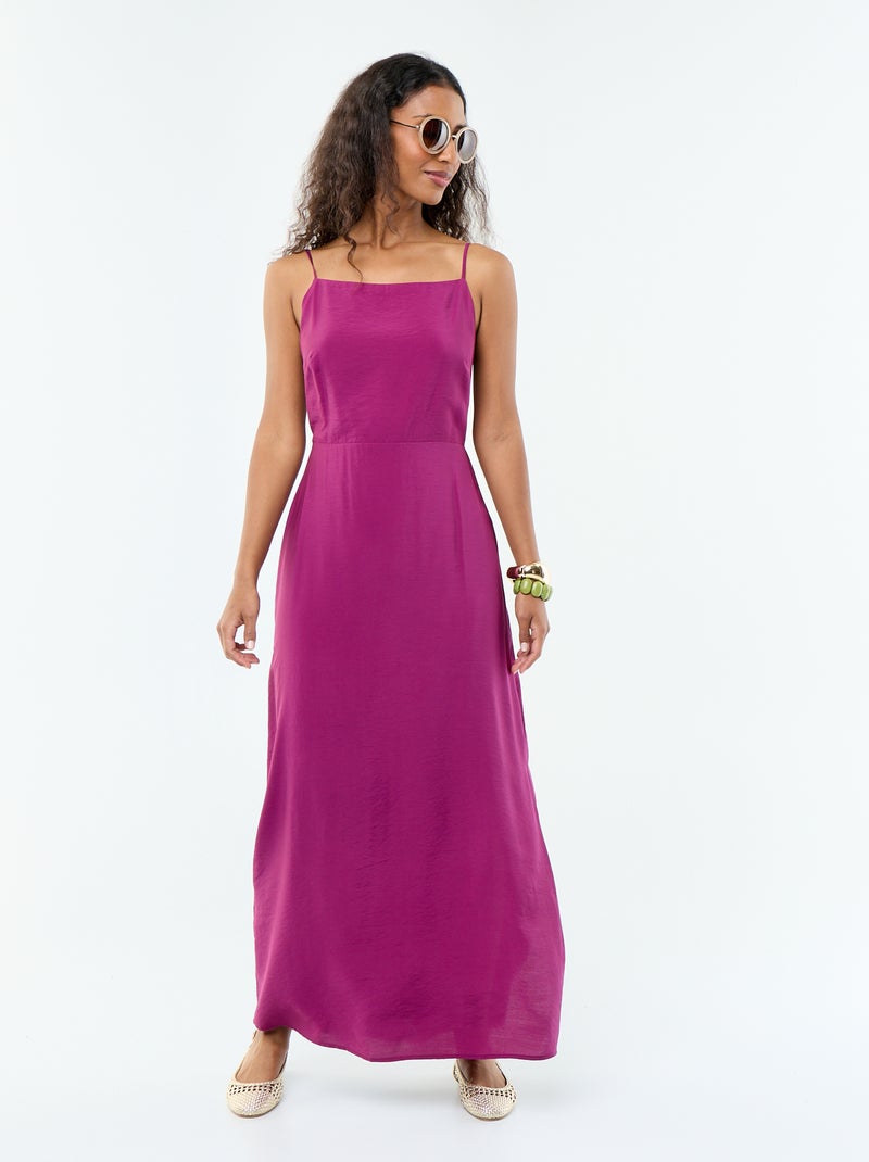 Robe longue satinée à fines bretelles Violet - Kiabi